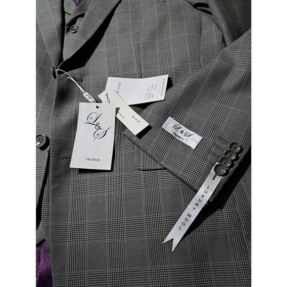New 40R L&S France St Emanuel Classic Fit Grey Suit Jacket Coat and Vest NWT - Picture 2 of 11